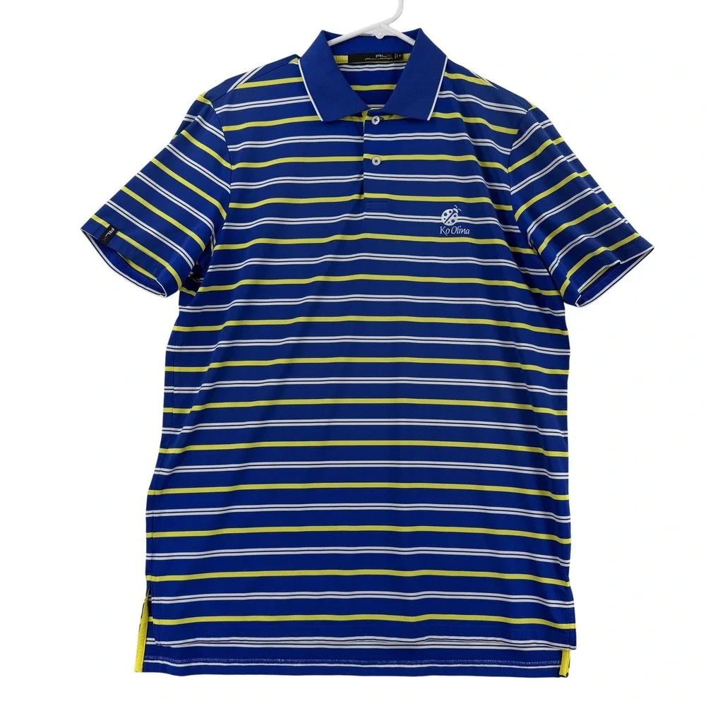 RLX Ralph Lauren Polo Shirt Mens Medium Stripe Ko Olina Golf Performance Hawaii
